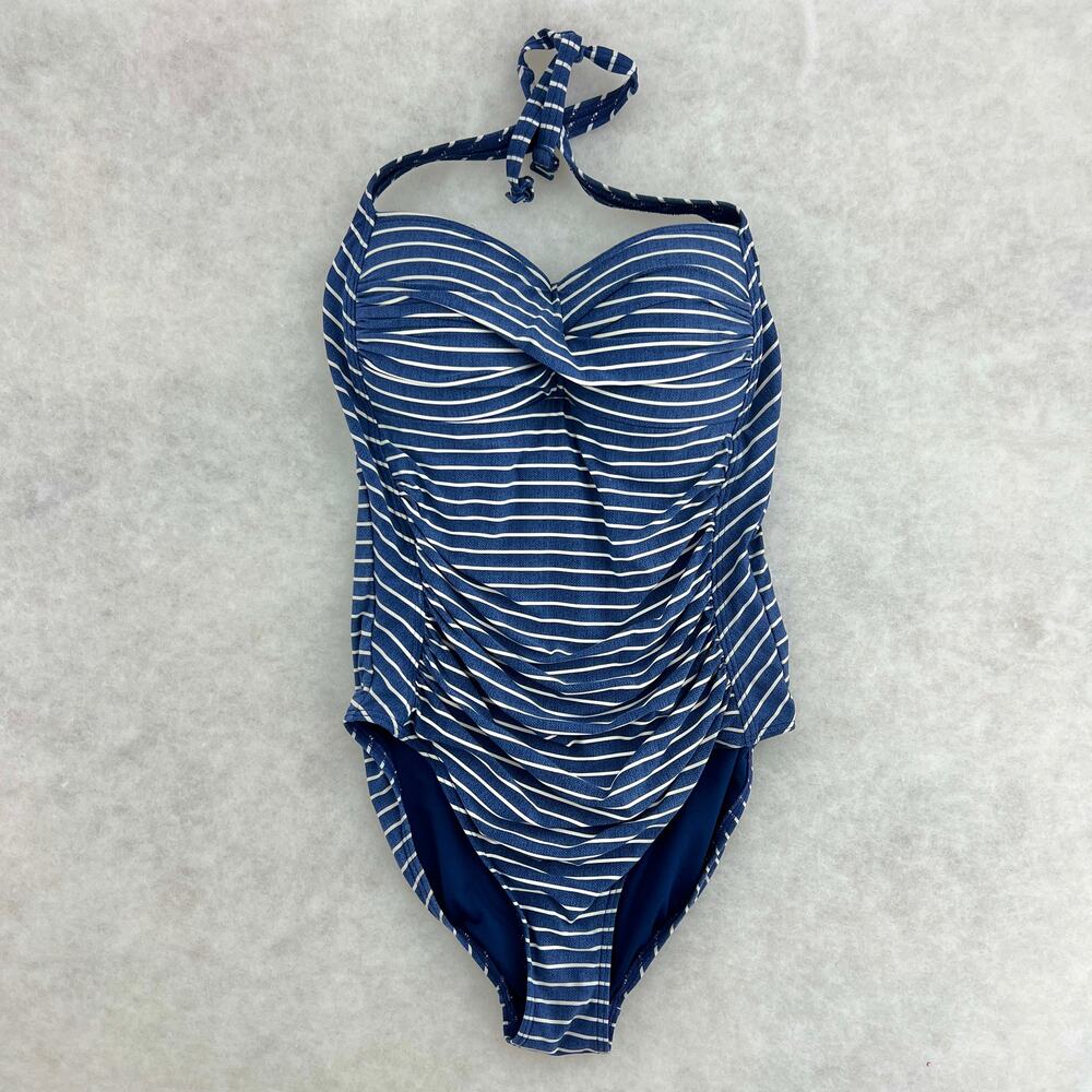 Niptuck Swim US 6 Blue White Striped One Piece Swimsuit Convertible Straps